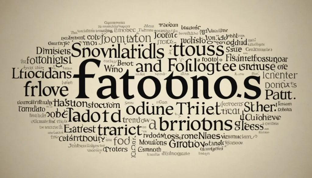 Detaljerad översikt över text tatueringar med olika typsnitt och stilar.