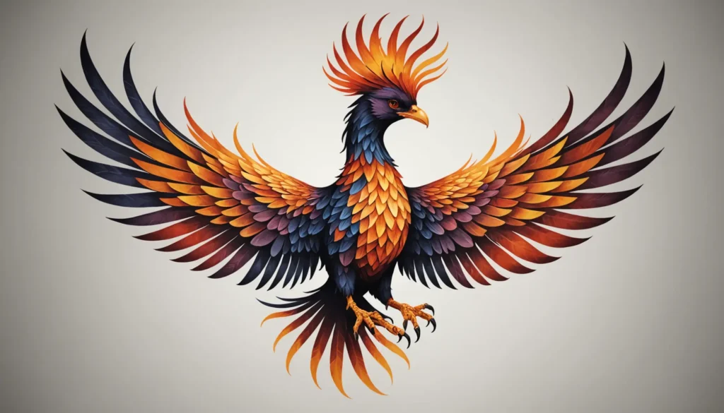 Detaljerad fenix fågel tatuering som symboliserar återfödelse, styrka och livets cykler genom sin konstnärliga design.
