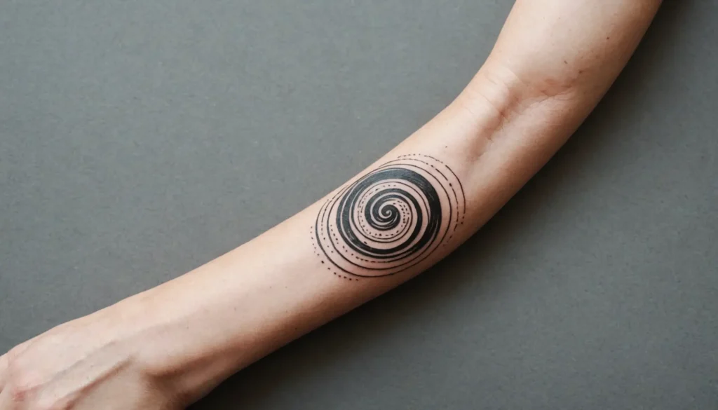 Illustration av en vacker handled med en konstnärligt utformad tatuering som visar barnens namn, omgiven av dekorativa detaljer för att inspirera personliga tatueringar.