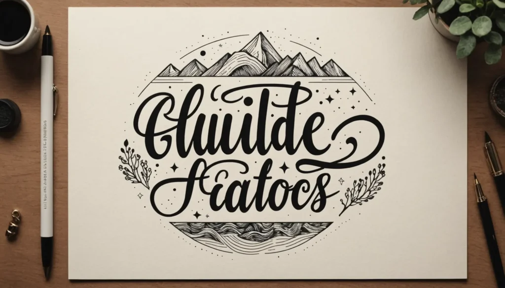 Illustration som visar olika typsnitt och stilval för namntatueringar, med fokus på modern och personlig design.