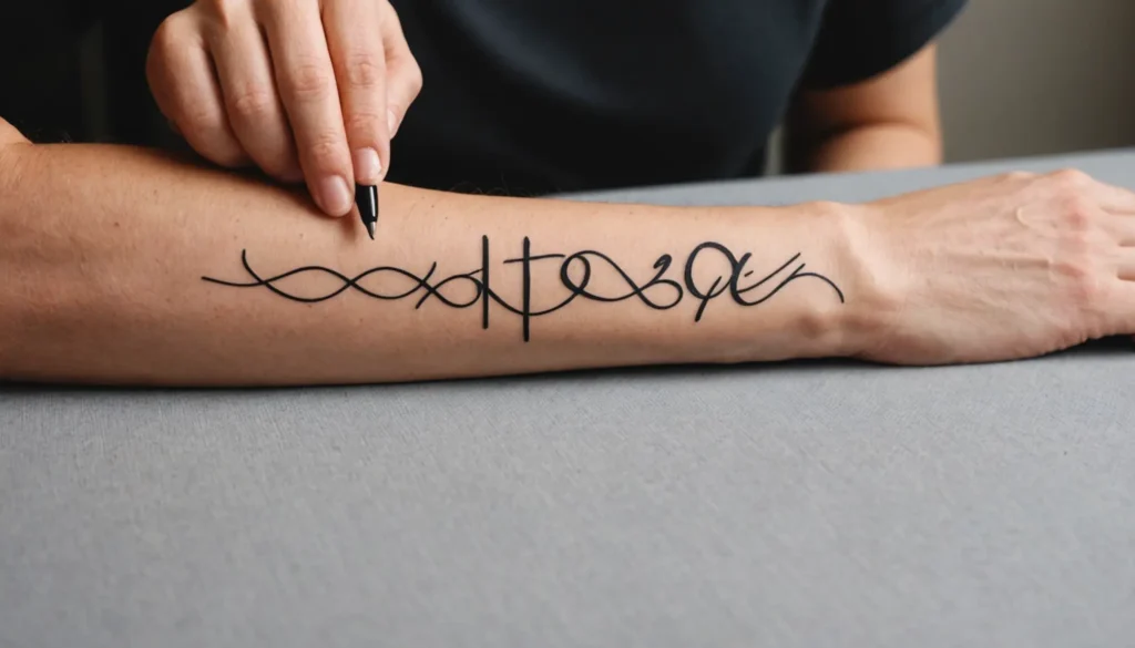 Närbild av en handled med en modern namntatuering enligt 2025 års trend.