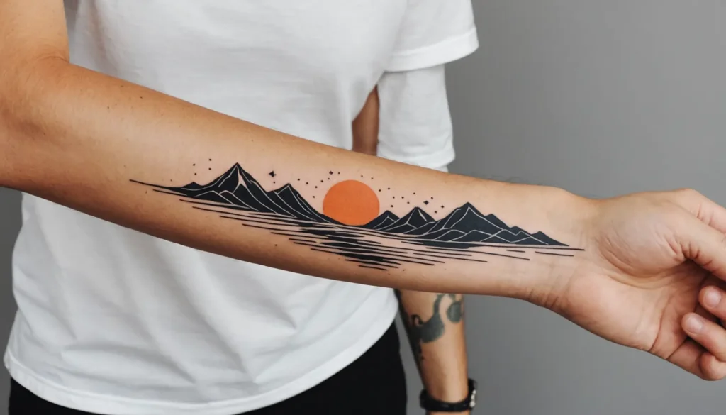 Närbild av en underarm med en elegant namntatuering som visar olika placeringar och stilar.